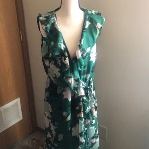 Green floral wrap dress